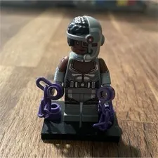 LEGO Cyborg Minifigure w/ Purple Chains & Black Display Base