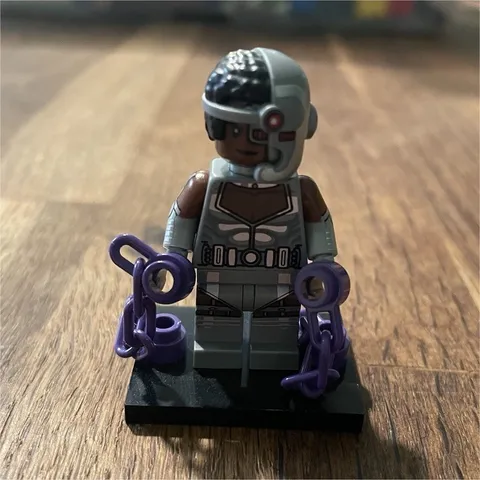 LEGO Cyborg Minifigure w/ Purple Chains & Black Display Base