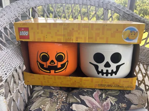 LEGO Storage Head Large, 2 pcs. Halloween Edition - Orange & White - NIB