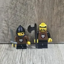 Lot of 2 Vintage Lego Castle Wolfpack Minifigures Hood Sword Battle Ax