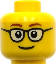 Lego New Yellow Minifigure Head Glasses Rounded with Brown Thin Eyebrows Part