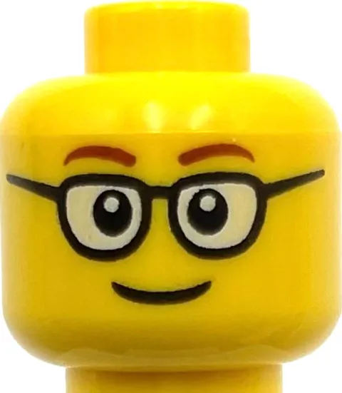 Lego New Yellow Minifigure Head Glasses Rounded with Brown Thin Eyebrows Part