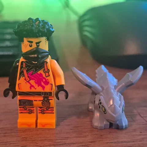 LEGO Minifigures Minifigure Black Hair Orange Outfit w/ Gray Bunny Figure