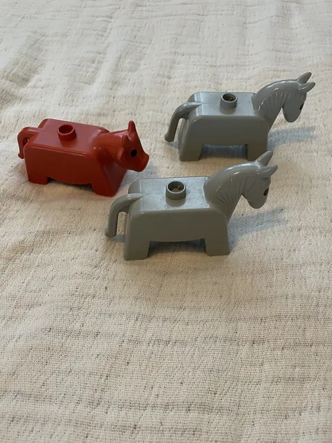 Vintage Lego Duplo Animals First Version Gray Horses Brown Cow Lot Rare Retro