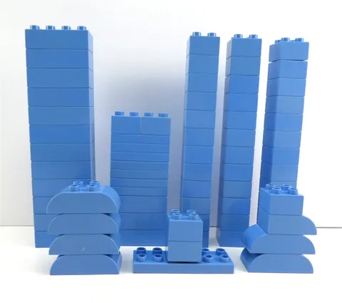 Lego Duplo Lot of 70 Medium Blue Bricks, Plates, Slope Curves