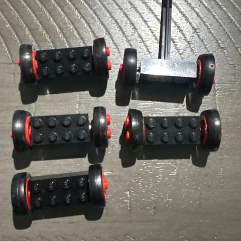 Vintage Lego Wheels. Red. One With Rod. Lot Of 5