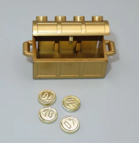LEGO Treasure Chest container 2x5 Metallic Gold with 4 coins 7622