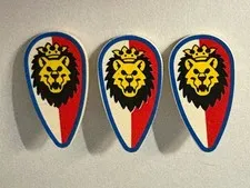 (3)LEGO Part 2586p4d Minifigure, Shield Oval w/ Lion Head Red & White Background