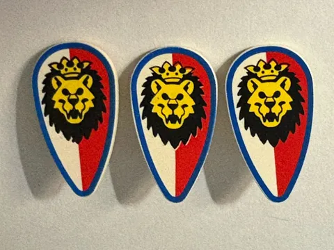 (3)LEGO Part 2586p4d Minifigure, Shield Oval w/ Lion Head Red & White Background