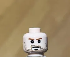 LEGO Light Flesh Nougat Head, Dark Eyes, Brown Stubble, Flat Grin,  Chin Dimple