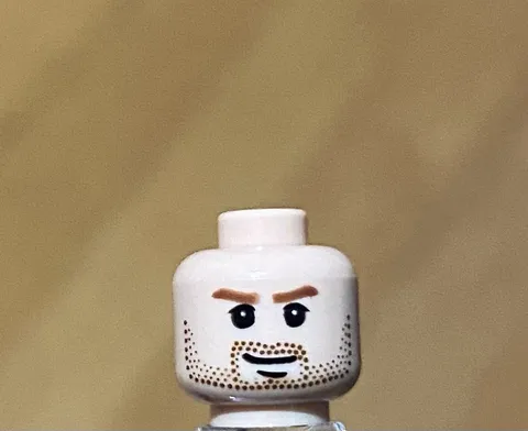 LEGO Light Flesh Nougat Head, Dark Eyes, Brown Stubble, Flat Grin,  Chin Dimple