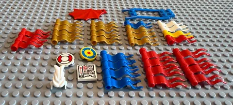 LEGO Castle accessory lot flags and a few rare tiles