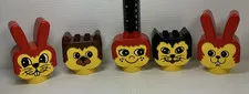 Lego Duplo Big Animal Head Lot Rabbit Bunny Bear Cat People 5 Pieces Vintage