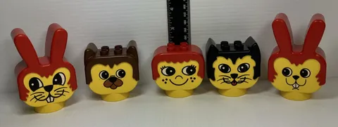 Lego Duplo Big Animal Head Lot Rabbit Bunny Bear Cat People 5 Pieces Vintage