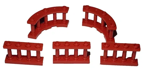 Lot Of 5 Red Lego Fence Guard Rail Type 21229 15332