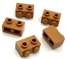 Lego 5 New Medium Nougat Bricks Modified 1 x 2 w/ Studs on 1 Sides Parts