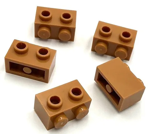 Lego 5 New Medium Nougat Bricks Modified 1 x 2 w/ Studs on 1 Sides Parts