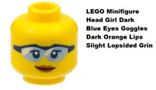 LEGO Minifigure Head Girl Blue Eyes Goggles Dark Orange Lips Grin Dentist Aid