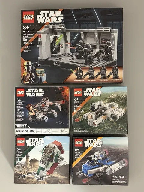 5pc LEGO Star Wars Microfighters Luke Rex Solo Falcon Boba Mandalorian Set Lot