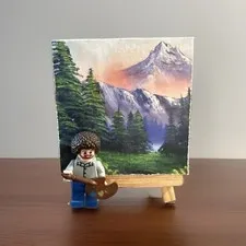 Bob Ross LEGO Minifigure with Easel & Landscape Accessory