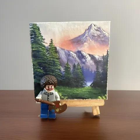 Bob Ross LEGO Minifigure with Easel & Landscape Accessory
