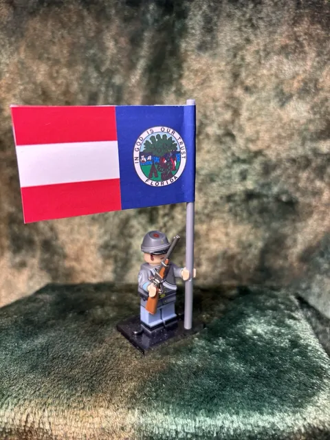 2x 54mm MINI American Civil War Confed + FLORIDA State Flag on LEGO POLE