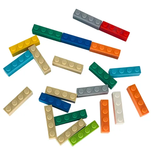 LEGO 1x4 Bricks Tile Lot Of 22 Multicolor Building Tan Green Blue Orange Yellow