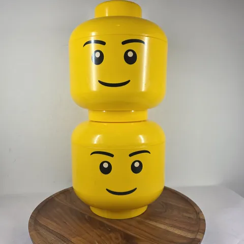 Lot Of 2 LEGO 2012 Minifigure Head Large 11” Storage Yellow Stackable Containers