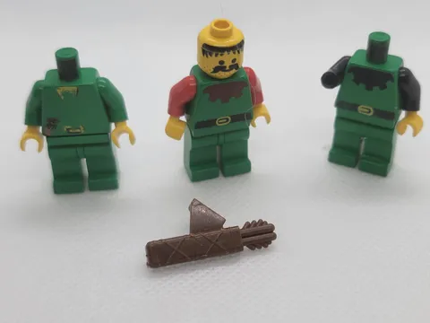 LEGO Minifigure Parts Lot 3 Green Torsos/Legs Yellow Head Brown Accessory