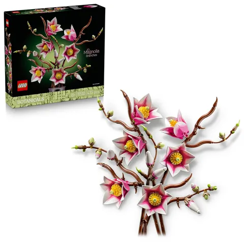 LEGO Botanicals Magnolia Branches - Artificial Flowers Set for Adults - 5 Faux M