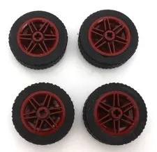 Lego Tire 30699 43.2x14 Solid, Wheel Dark Red 56904 x4, New