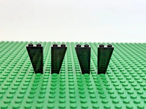 4x Vintage LEGO Black Slope 75 2x1x3 Inverted- Rough Side Castle Pirates #2449