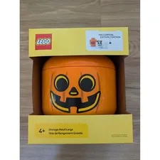 LEGO Storage Head Large Halloween Pumpkin Jack-O-Lantern Stackable Orange New