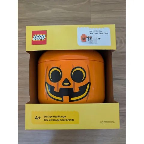 LEGO Storage Head Large Halloween Pumpkin Jack-O-Lantern Stackable Orange New