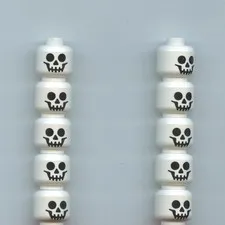 LEGO x 10 White Minifigure, Head with Black Standard Skull Pattern Halloween