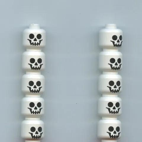 LEGO x 10 White Minifigure, Head with Black Standard Skull Pattern Halloween