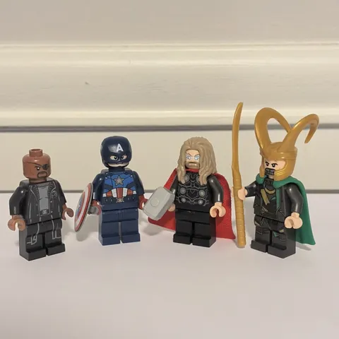 LEGO Super Heroes Avengers: Nick Fury, Captain America, Loki, and Thor .