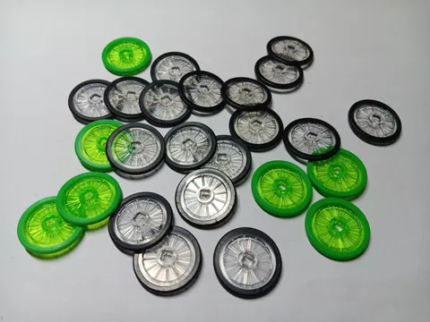 LEGO LOT 25 TRANS CLEAR & BRIGHT GREEN WHEELCHAIR WHEELS RUBBER #24314PB02