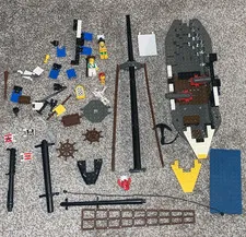 LEGO Pirates Pirate Ship Parts Bulk Lot w/ Mast, Hull, Flags  & Minifigures