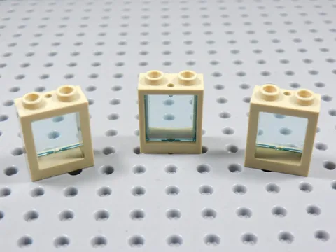 LEGO Lot of 3 Tan 1x2x2 Window Frames w/ Trans Light Blue Insert BG