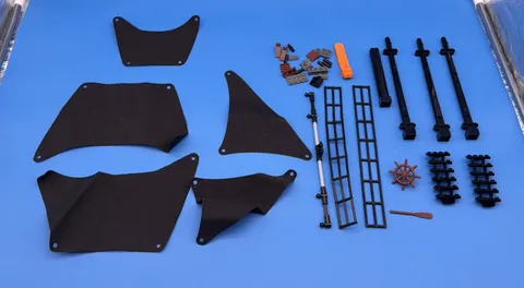 5 Black Sails From Lego Set 4184 The Black Pearl (Used) Plus Masts And Parts