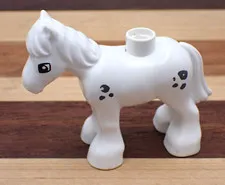 Lego Duplo Horse Pony White Spotted Black Spots Animal for Farm Barn Farmer