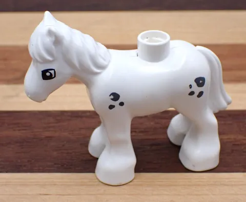 Lego Duplo Horse Pony White Spotted Black Spots Animal for Farm Barn Farmer
