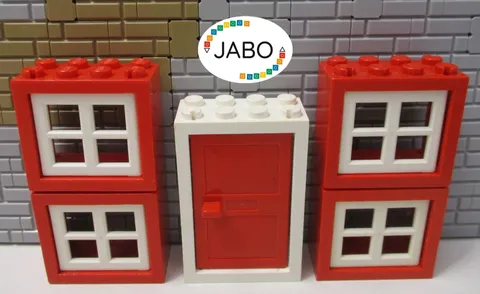 A7/12) LEGO 4x 4132 Window 2x4x3 Red Grille White Door 4130 4131 White Red 2x4x5