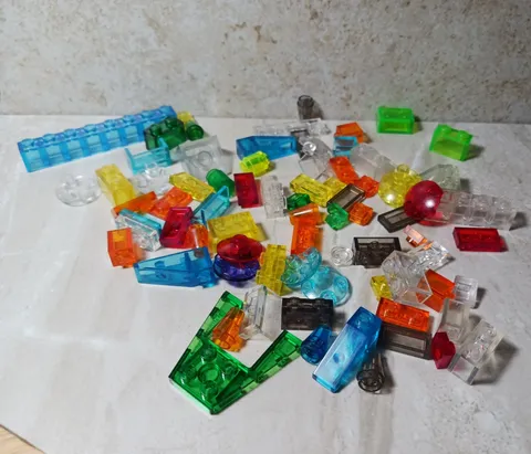 LEGO Clear Parts Translucent Lot of 65+ Parts Green Blue Orange Yellow Smoke