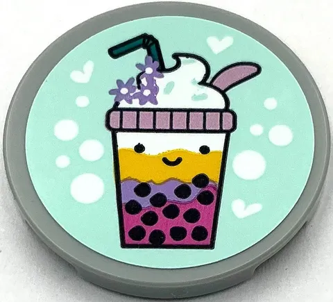 Lego New Light Bluish Gray Tile Round 3 x 3 with Bubble Tea with Cream Part
