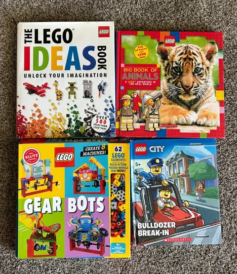 LEGO Book Lot Lego Ideas Book, Gear Bots, Big Book of Animals,Bulldozer Break-in