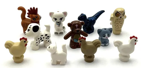 Lego New White Cat Rooster Tan Owl Rooster Chicken Dinosaur Dog Minifigures