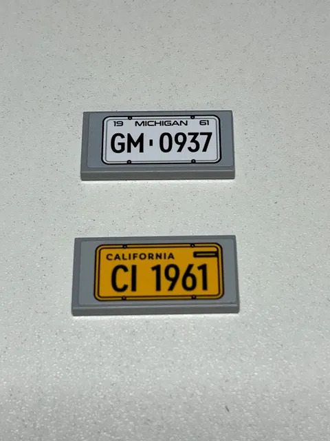 LEGO Corvette C1 10321 Printed License Plate Tiles GM 0937 & CI 1961 Genuine