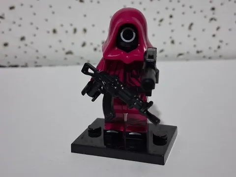 Squid Game Pink CircleGuard Custom Lego Minifigure  With Black Stand 